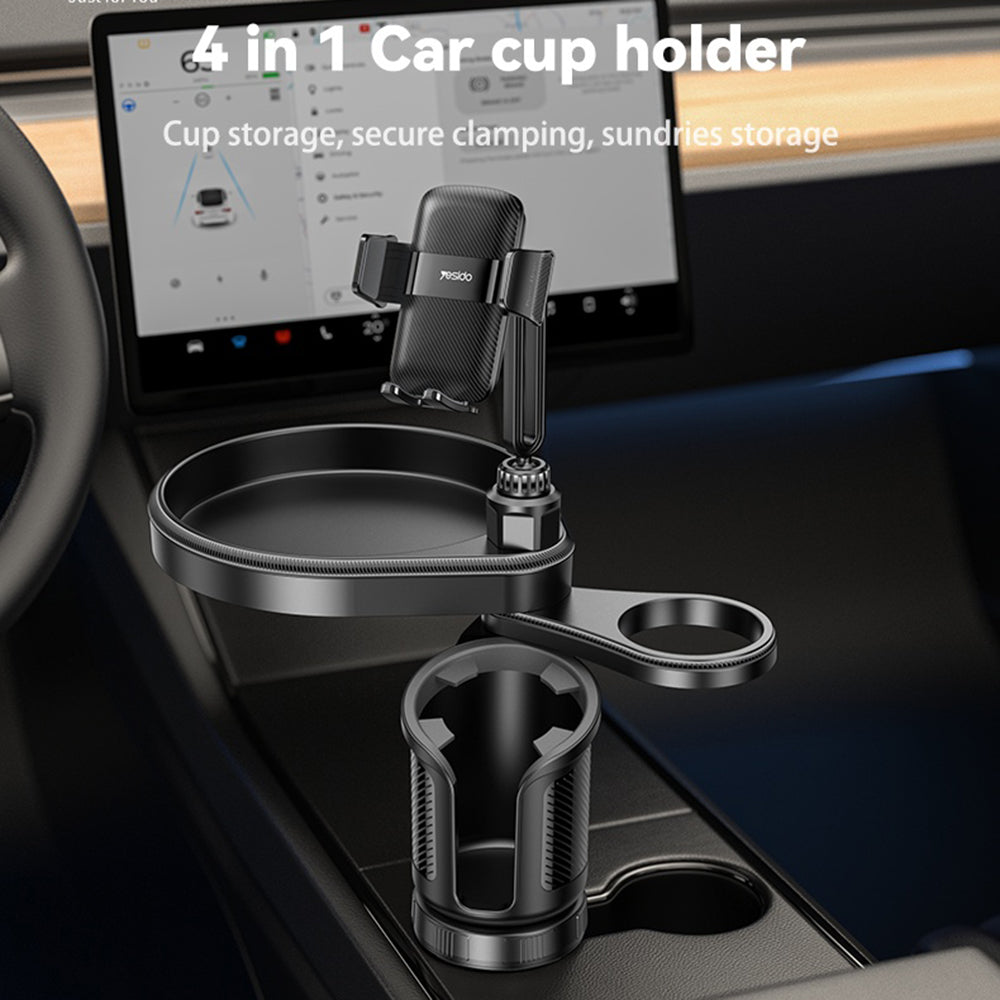 Yesido - Car Holder 4in1 (C274) - Cup Storage, Phone Mount and Sundries Storage, 720° Adjustable Angle, 4.7-7.2" - Black