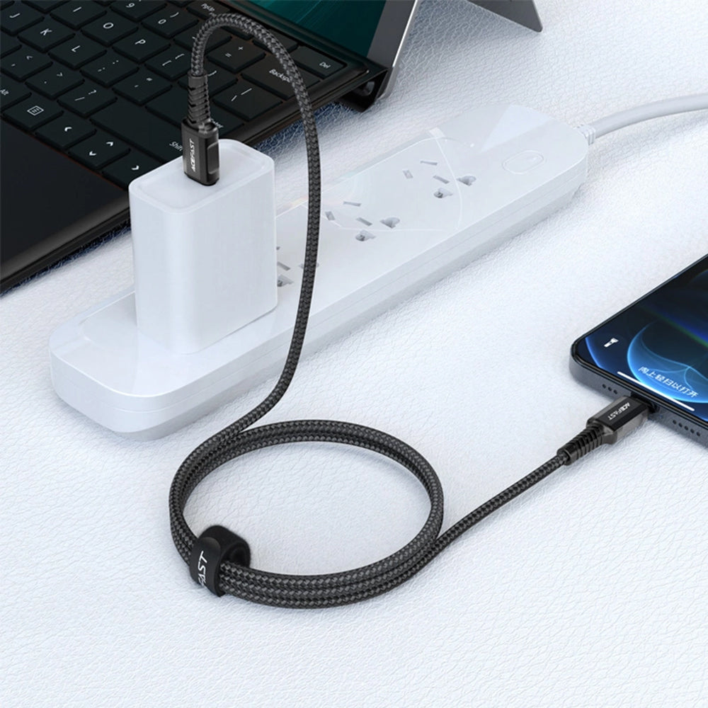 Acefast - Data Cable (C1-01) - Type-C to Lightning, 30W, 3A, Fast Charging, MFi Certification, Nylon Braid, 1.2m - Black