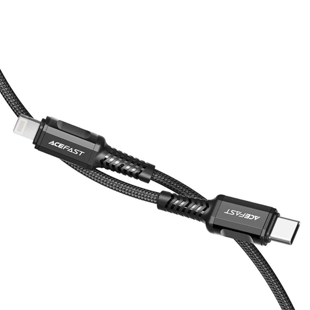 Acefast - Data Cable (C1-01) - Type-C to Lightning, 30W, 3A, Fast Charging, MFi Certification, Nylon Braid, 1.2m - Black