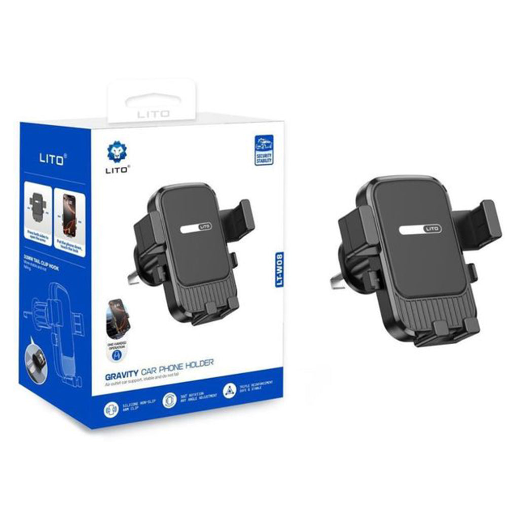 Lito - Car Holder (LT-W08) - Air Vent, One-Hand Auto Lock/Release, Gravity Design, Triple-reinforced Clip, 360Â° Rotation - Grey
