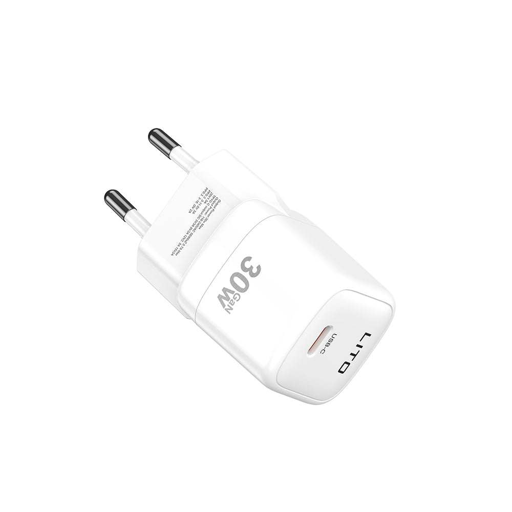 Lito - Wall Charger (LC11) - Type-C Output, PD30W, GaN, Real Time Protection, EU Plug - White