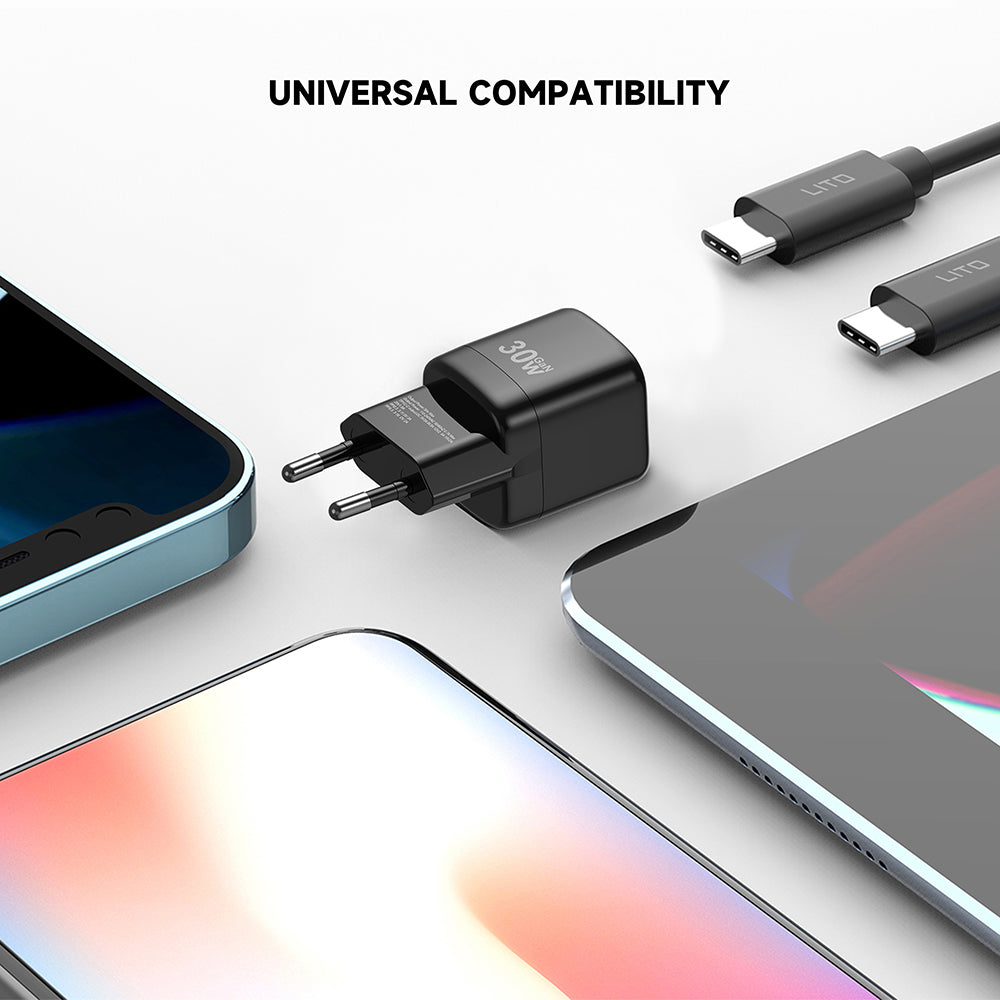 Lito - Wall Charger (LC11) - Type-C Output, PD30W, GaN, Real Time Protection, EU Plug - Black