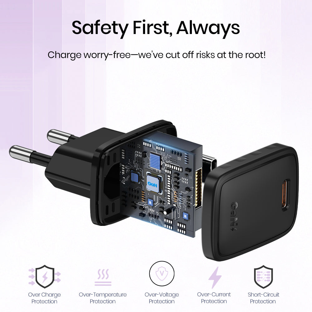 Lito - Wall Charger (LC17L) - with Lightning Cable Included, Type-C Output, PD30W, GaN, PC Fireproof, EU Plug - Black