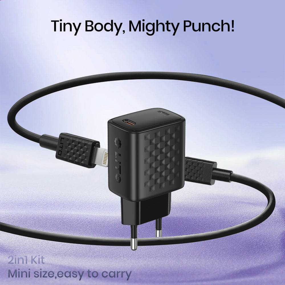 Lito - Wall Charger (LC17L) - with Lightning Cable Included, Type-C Output, PD30W, GaN, PC Fireproof, EU Plug - Black