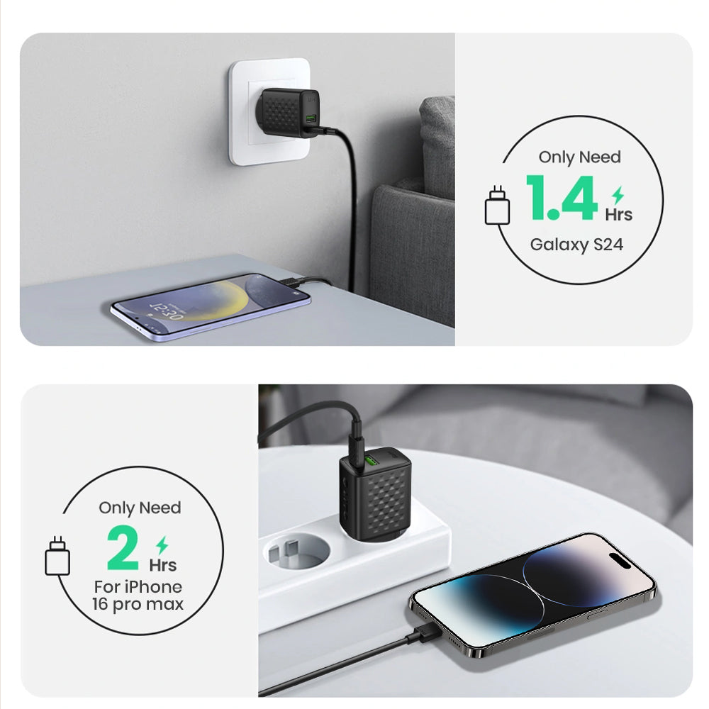 Lito - Wall Charger (LC15T) - with Type-C Cable Included, Type-C, USB Output, PD20W, GaN, PC Fireproof, EU Plug - Black