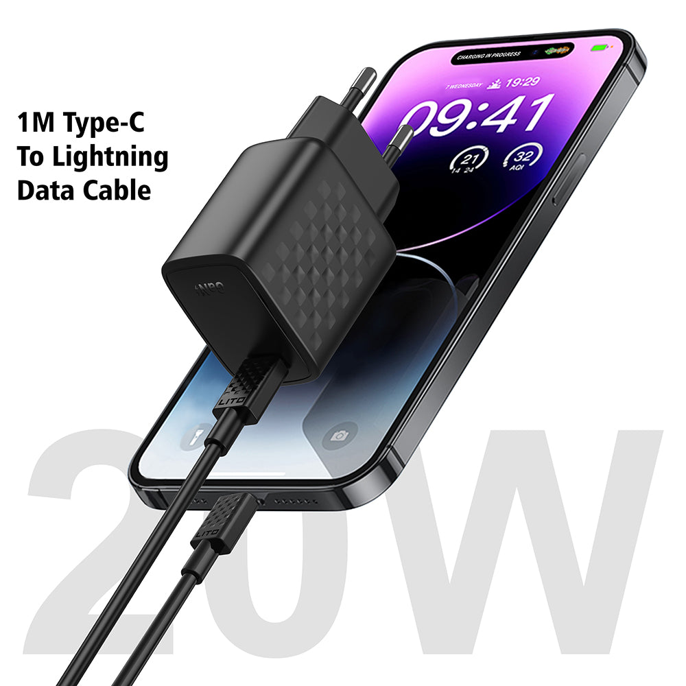 Lito - Wall Charger (LC13L) - with Lightning Cable Included, Type-C, PD20W, GaN, PC Fireproof, EU Plug - Black