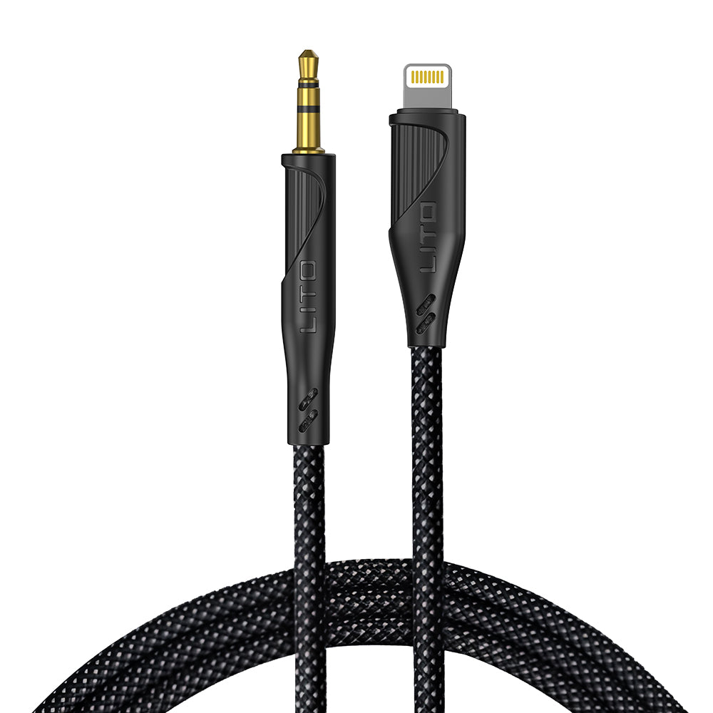 Lito - Audio Cable Adapter (LA02) - Lightning to Jack 3.5mm, Zero Signal Loss, Nylon-braided, 1m - Black