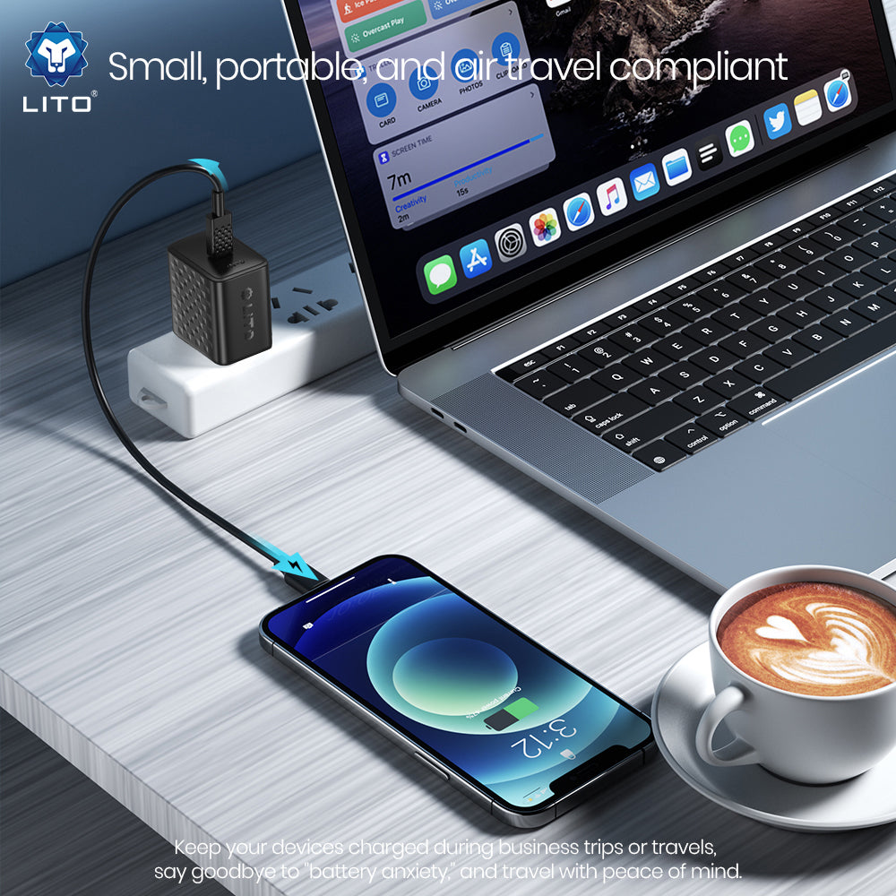 Lito - Wall Charger (LC20T) - with Type-C Cable Included, Type-C Output, PD45W, GaN, PC Fireproof, EU Plug - Black