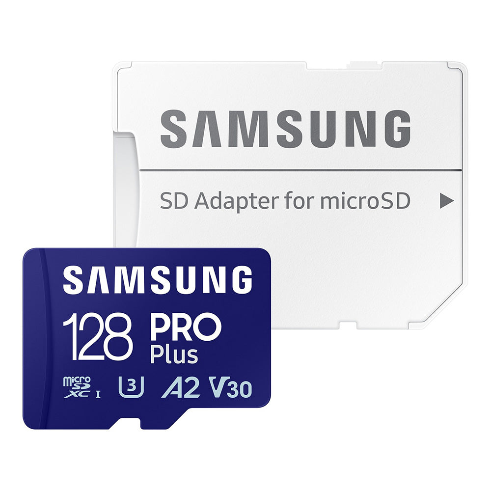 Samsung - Memory Card PRO Plus (MB-MD128SA/EU) - MicroSDXC, Adapter, 128GB, UHS-I, U3, V30, A2, 180MB/s, Waterproof - White