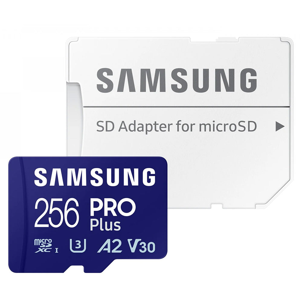 Samsung - Memory Card PRO Plus (MB-MD256SA/EU) - MicroSDXC, Adapter, 256GB, UHS-I, U3, Class 10, V30, A2, 180 MB/s - White