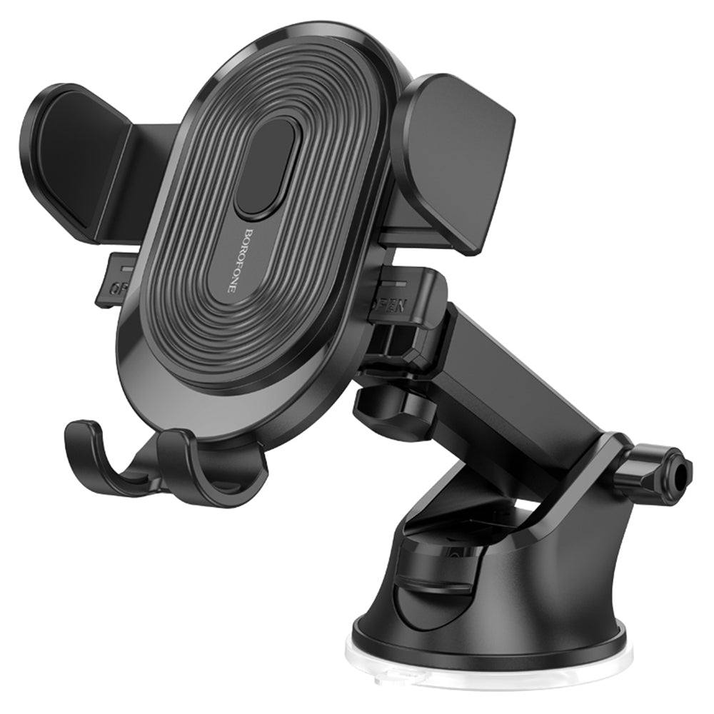 Borofone - Car Holder (BH85) - with Suction Cup, for Dashboard/Windshield, 360Â° Adjust, Telescopic Arm, 4.7â€“7" - Black