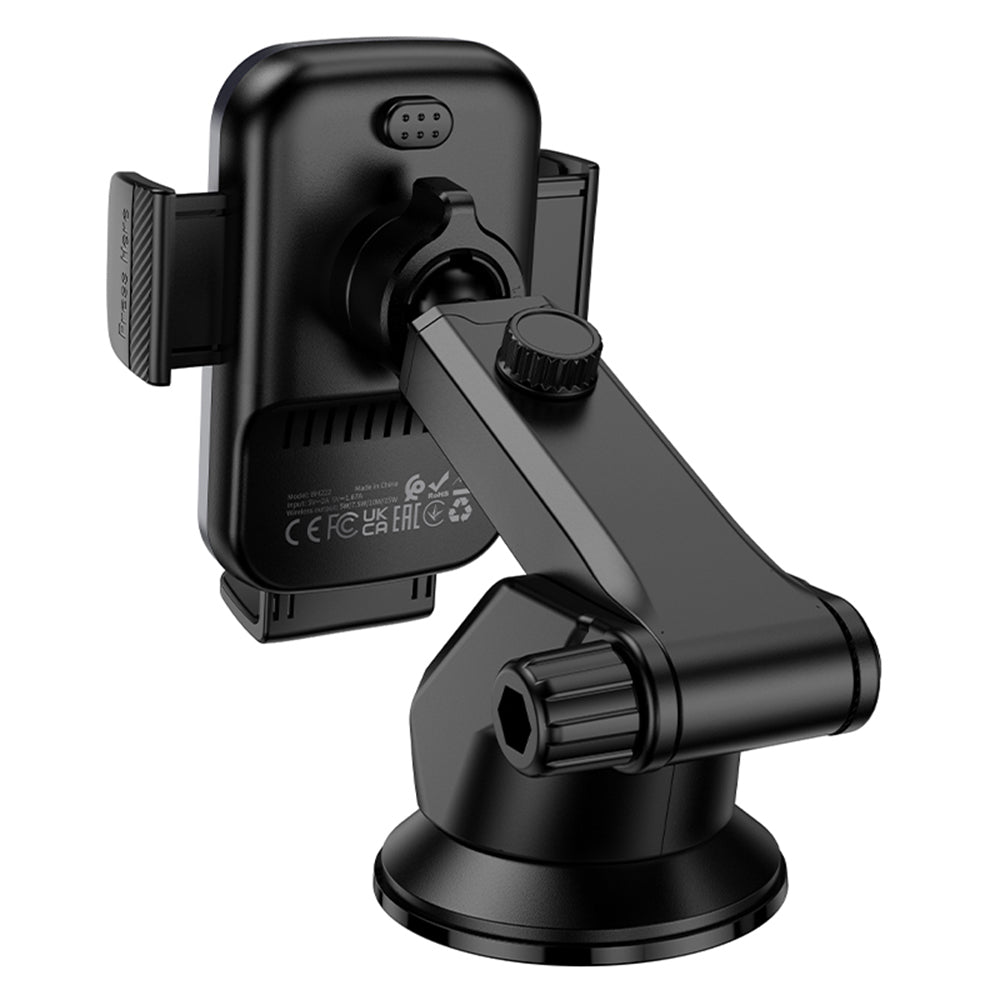 Borofone - Car Holder with Wireless Charging Leading (BH222) - for Dashboard/Windshield, Secure Grip, 15W - Black Metal Grey