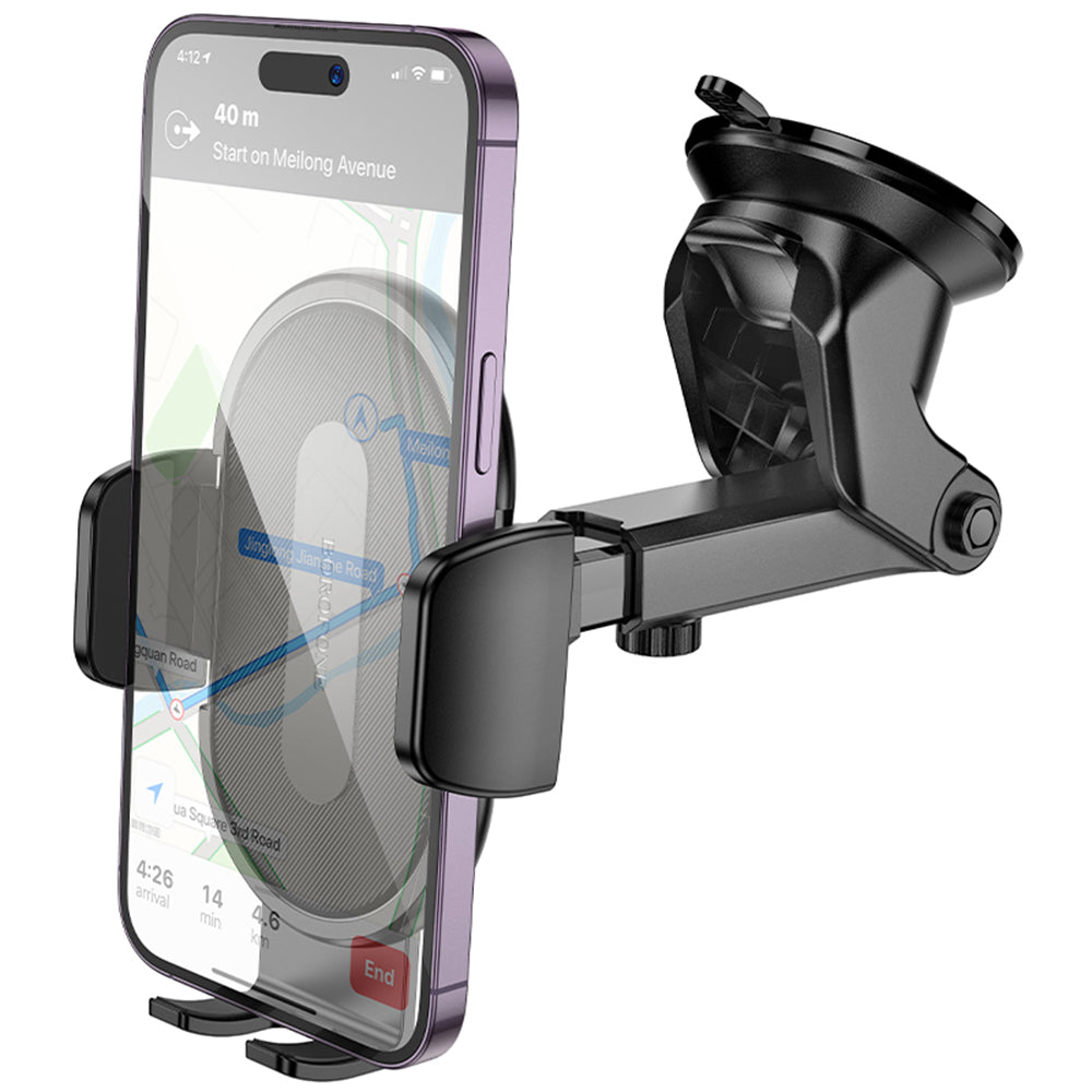 Borofone - Car Holder Rio (BH134) - for Dashboard/Windshield, 360° Adjust, ABS, Silicone, 4.5–7" - Black