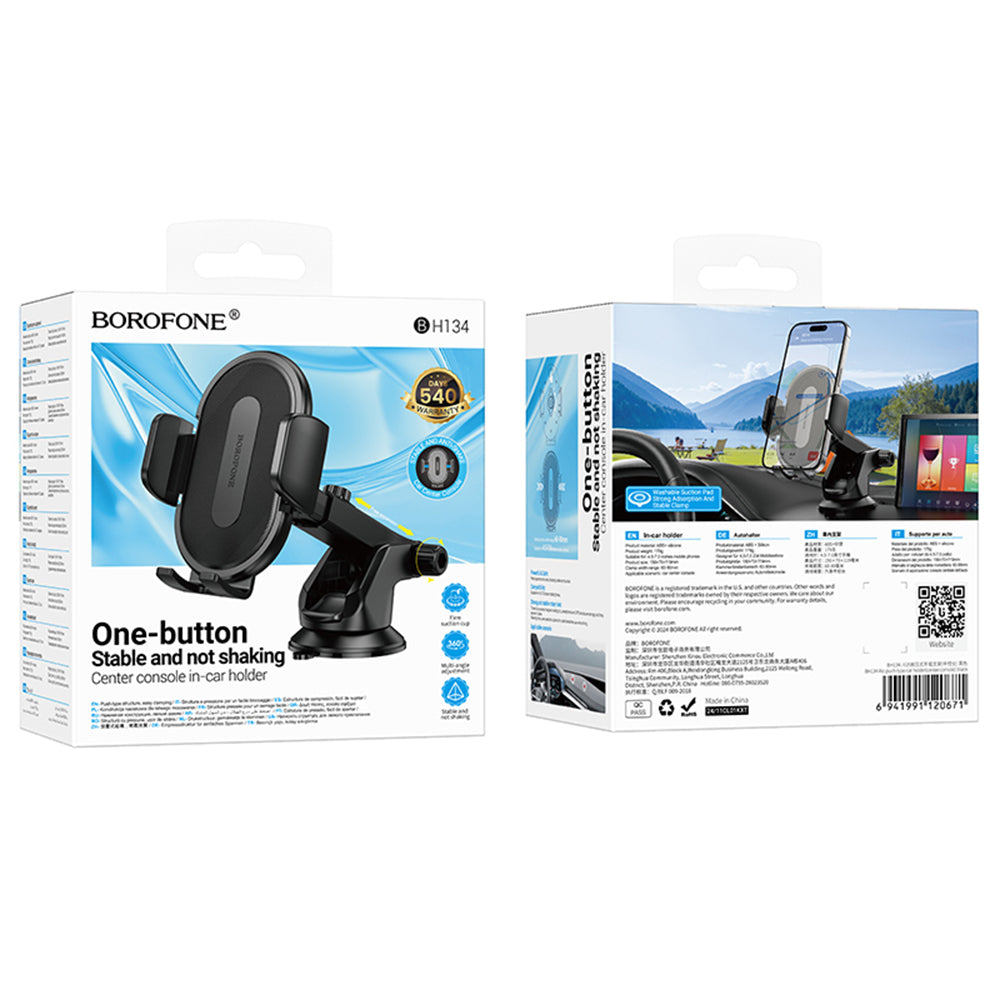 Borofone - Car Holder Rio (BH134) - for Dashboard/Windshield, 360° Adjust, ABS, Silicone, 4.5–7" - Black