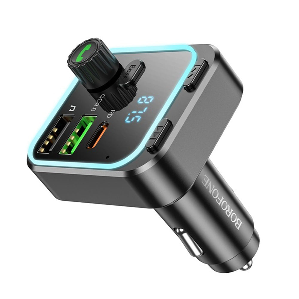 Borofone - FM Modulator and Car Charger Highway (BC53) - Bluetooth V5.0, 2x USB, Type-C, 38W, RGB Ambient Lights - Black