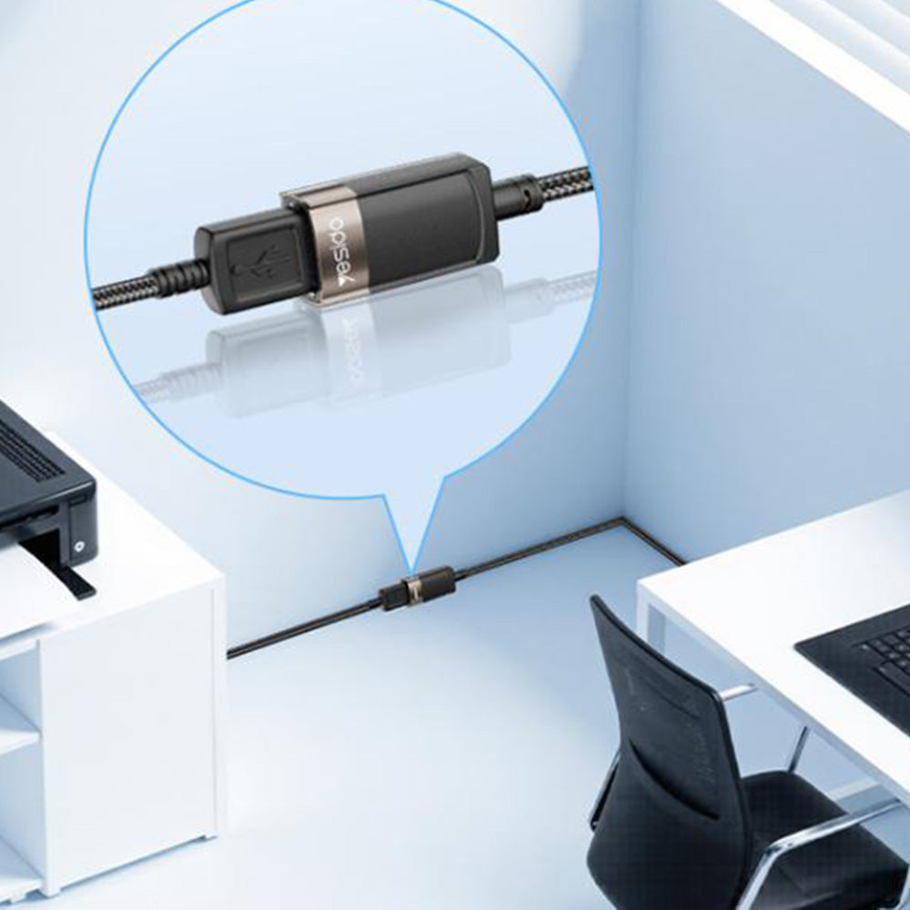 Yesido - Extension Adapter (GS26) - USB 2.0, with 1.5m Cable, Braided, High-Speed Transmission - Grey