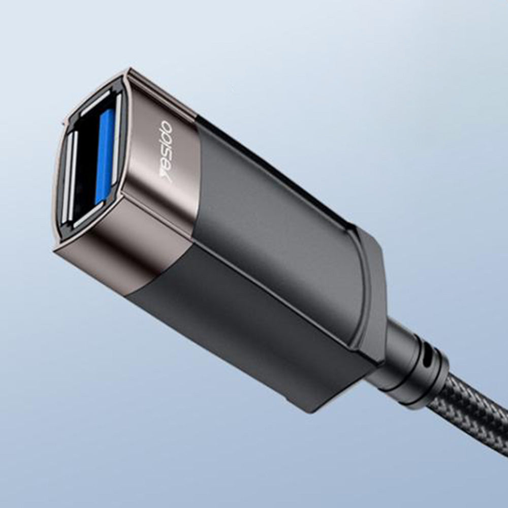 Yesido - Extension Adapter (GS26) - USB 2.0, with 1.5m Cable, Braided, High-Speed Transmission - Grey