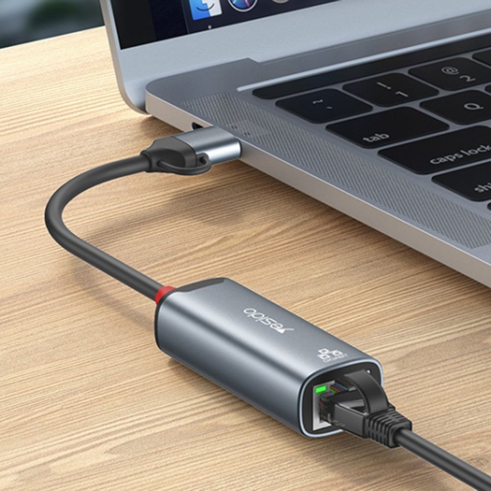 Yesido - Ethernet Adapter (HB26) - USB, Type-C to RJ45, for Windows, MacOS, Linux, 1000Mbps - Gray
