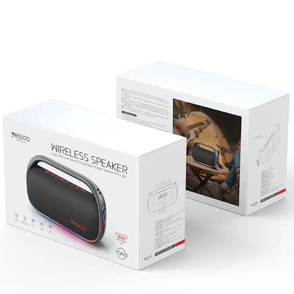 Yesido - Wireless Speaker (YSW31) - RGB Lighting Effect, Bluetooth 5.0, 80W, 8000mAh, Waterproof - Black
