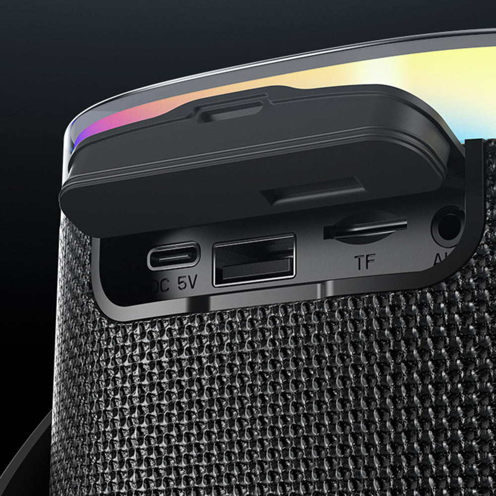 Yesido - Wireless Speaker (YSW25) - Bluetooth 5.3, RGB Lights, IP67 Waterproof, Handle, TF, AUX, USB, Type-C, 1800mAh - Black