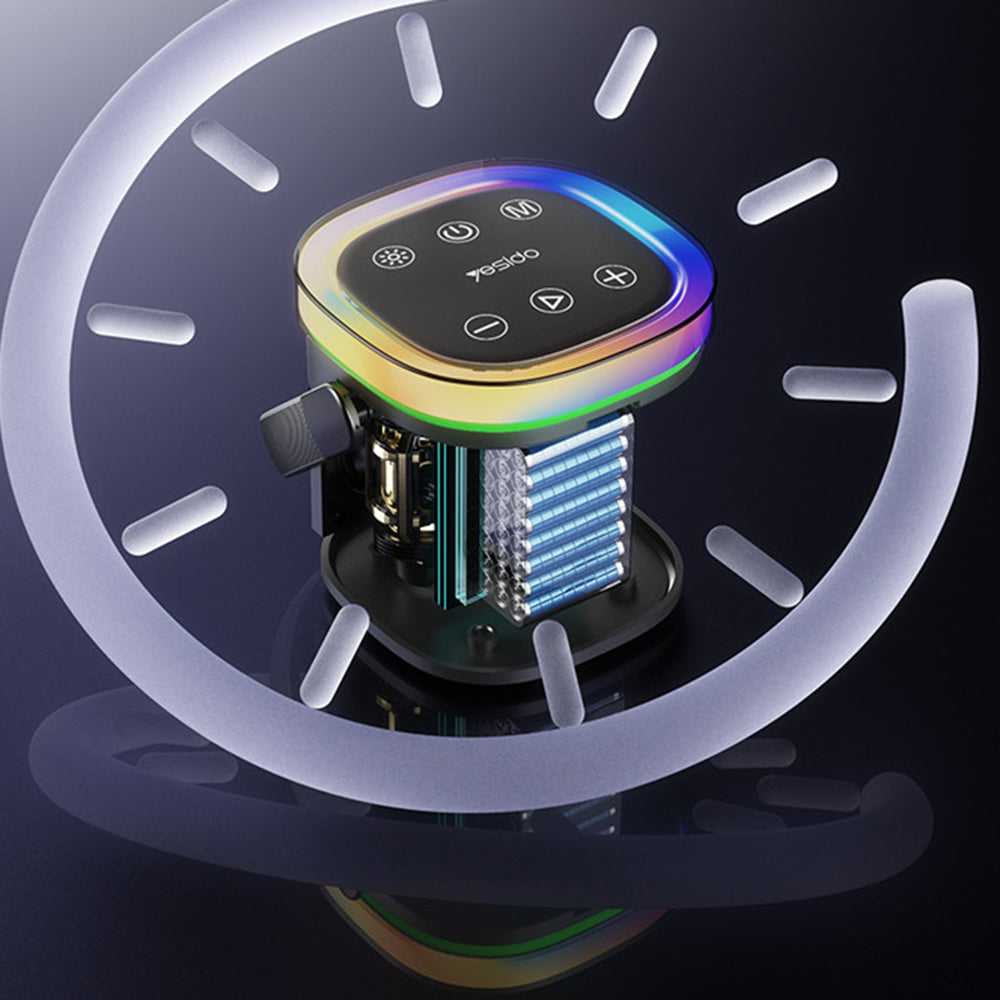 Yesido - Wireless Speaker (YSW25) - Bluetooth 5.3, RGB Lights, IP67 Waterproof, Handle, TF, AUX, USB, Type-C, 1800mAh - Black