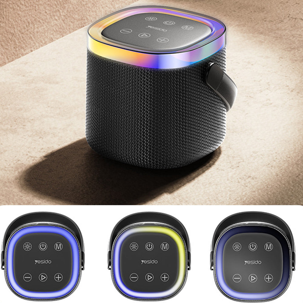 Yesido - Wireless Speaker (YSW25) - Bluetooth 5.3, RGB Lights, IP67 Waterproof, Handle, TF, AUX, USB, Type-C, 1800mAh - Black