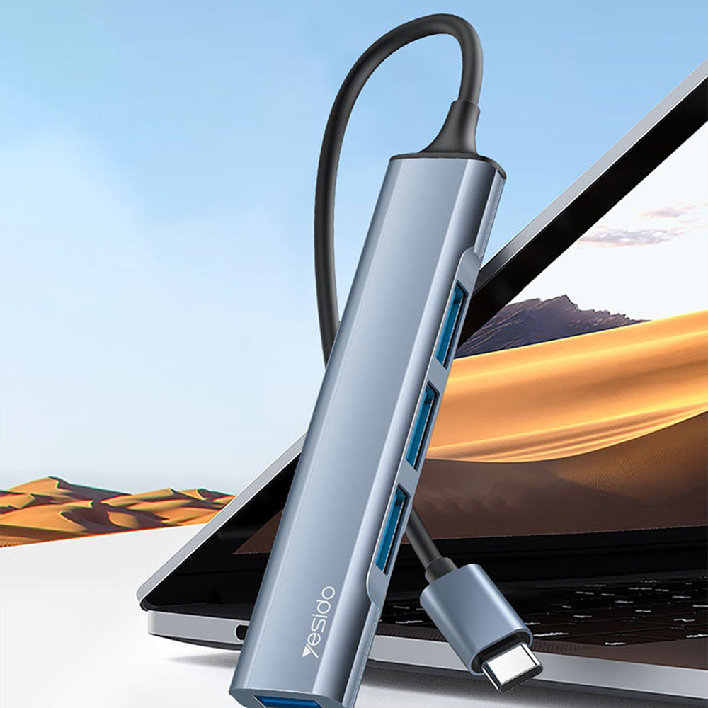 Yesido - Docking Station 4in1 (HB17) - Type-C to 1x USB3.0, 3x USB2.0, Plug&Play, 5Gbps, Aluminum Alloy - Gray