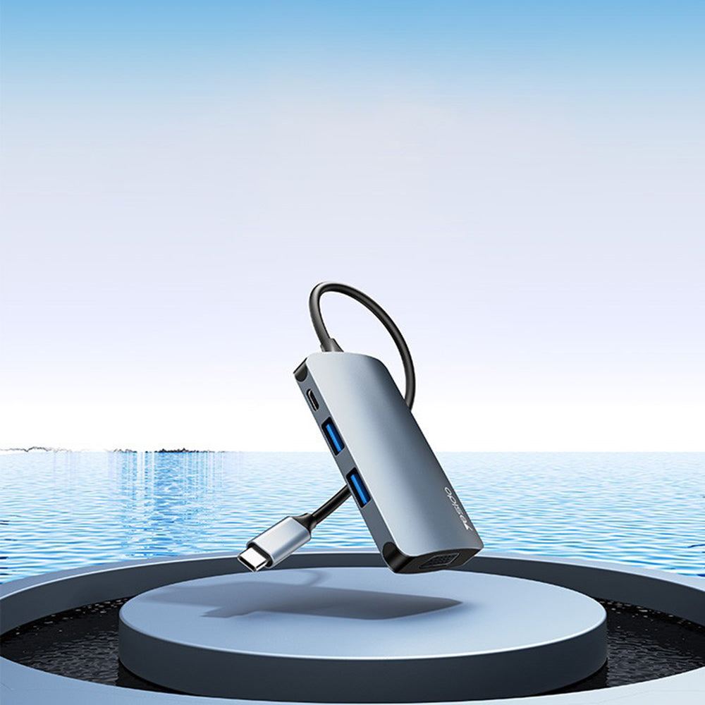 Yesido - Docking Station 7in1 (HB16) - Type-C to 1x USB3.0, 2x USB2.0, TF/SD Card, 1x VGA, 1x Type-C, 5Gbps, PD100W  - Gray