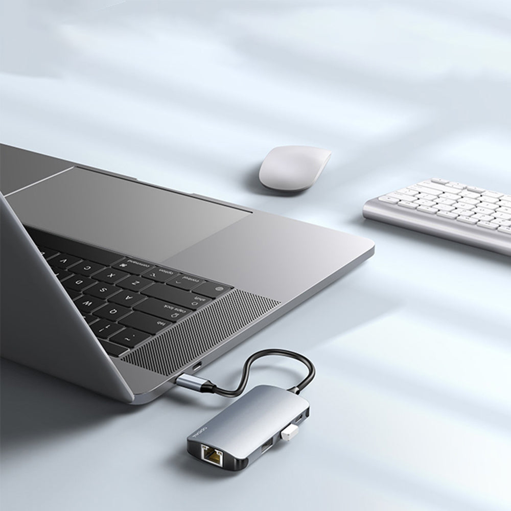 Yesido - Docking Station (HB15) - Type-C to 2x USB, USB-C, SD/TF Card, RJ45, 1000Mbps, Plug & Play - Gray