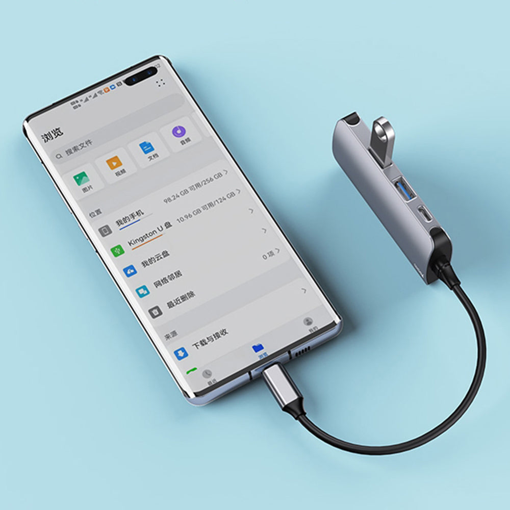 Yesido - Docking Station (HB15) - Type-C to 2x USB, USB-C, SD/TF Card, RJ45, 1000Mbps, Plug & Play - Gray