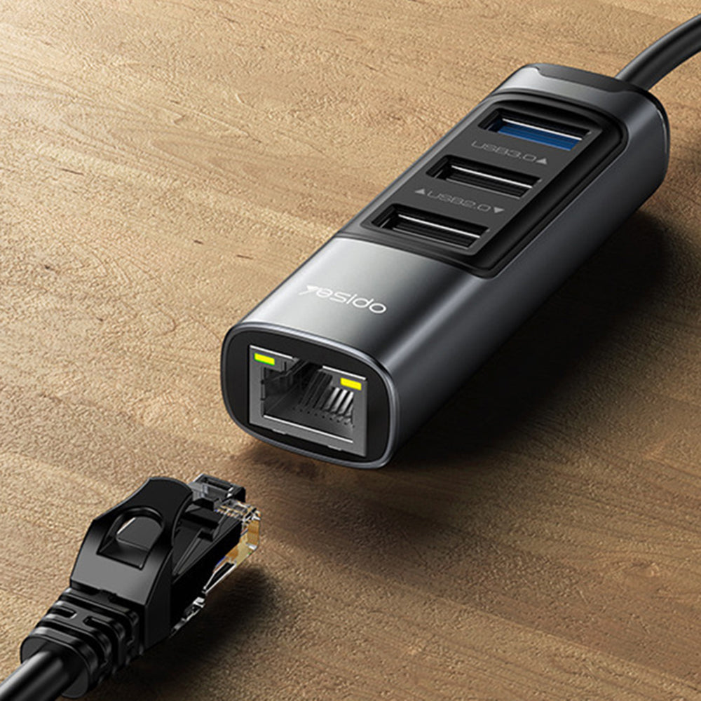 Yesido - Docking Station (HB21) - USB, Type-C to 3x USB, USB-C, RJ45 1000M, PD100W, Fast Charge, Plug & Play, 5Gbps - Gray