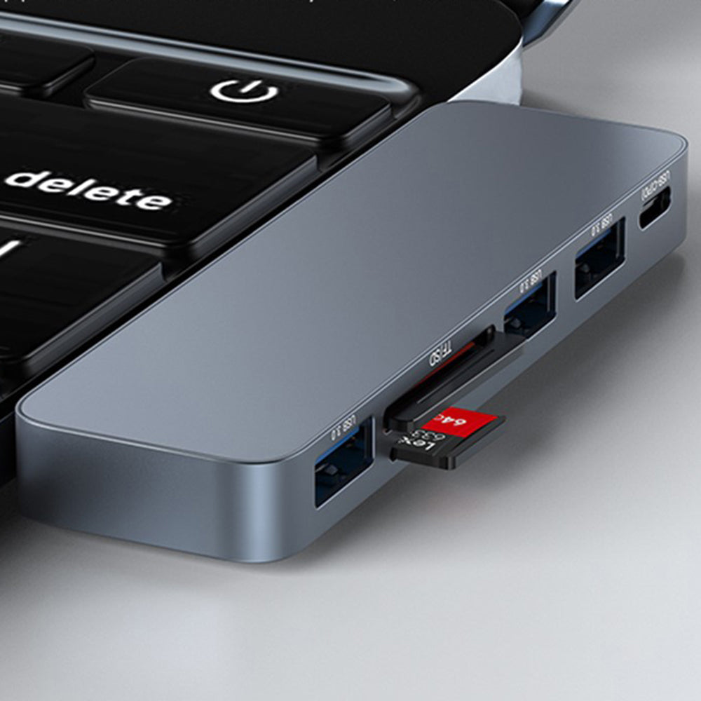 Yesido - Docking Station 6in1 (HB10) - 2x Type-C to 3x USB, USB-C, SD/TF, 6in1 Splitter, Fast Charging, 96W, 5Gbps - Gray