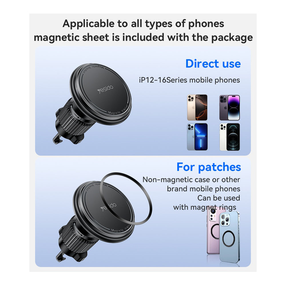 Yesido - Car Holder (C252) - Magnetic, for Air Vent, 360°, Barb Lock, Widely Compatible - Black