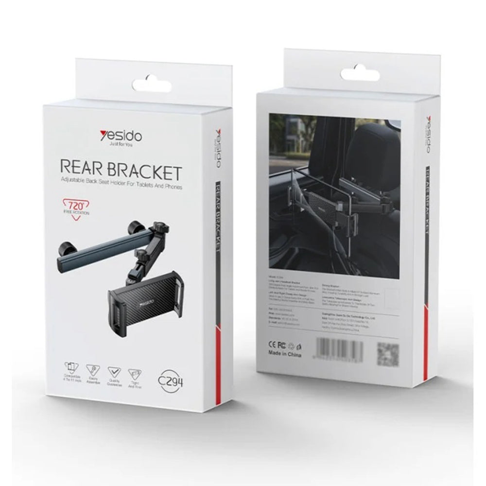 Yesido - Car Holder (C294) - for Headrest, 360, Telescopic, Extra Wide Clamping Arm, 4.7 - 13inch Devices - Black