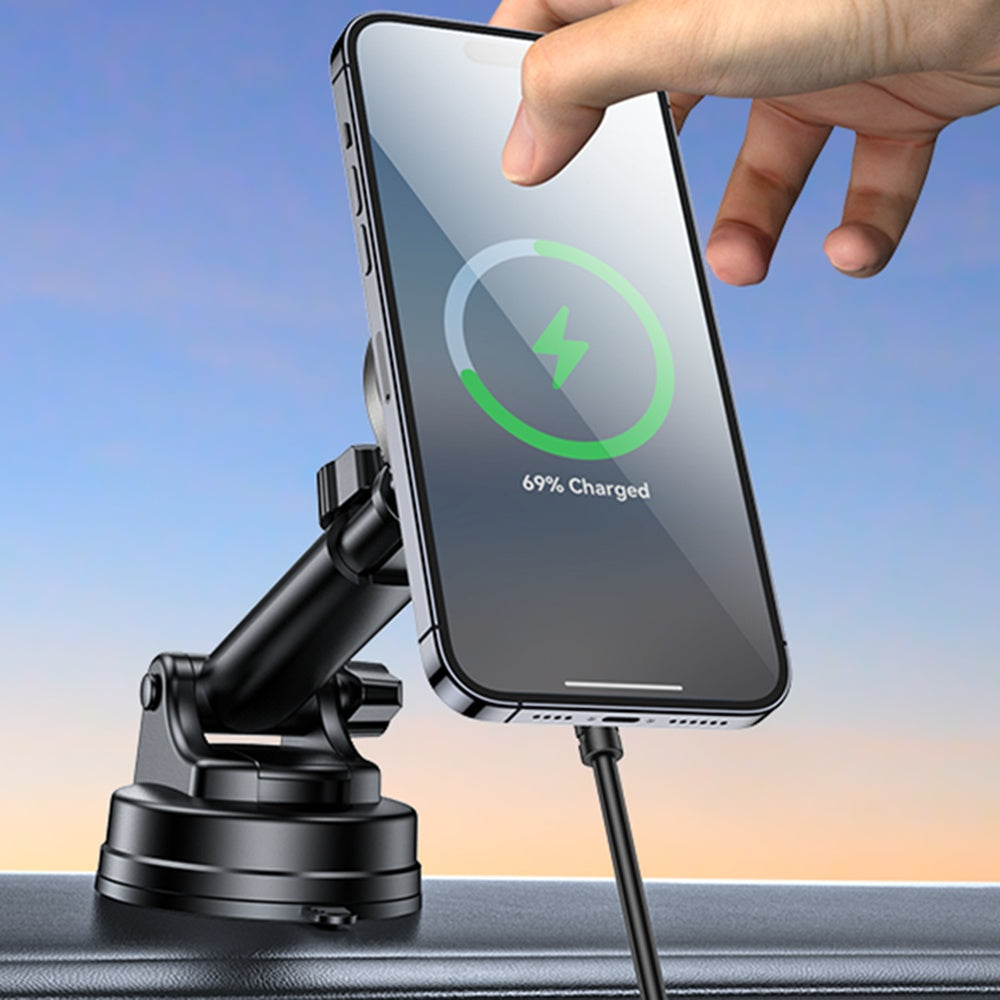 Yesido - Car Holder with Wireless Charging (DS30) - for Dashboard/Windshield/Air Vent, Type-C, 15W, Qi2.0 - Black