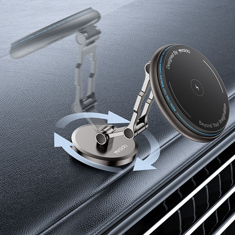 Yesido - Car Holder with Wireless Charging (C306) - for Dashboard, Anti Shake, Zinc Alloy, 15W - Black