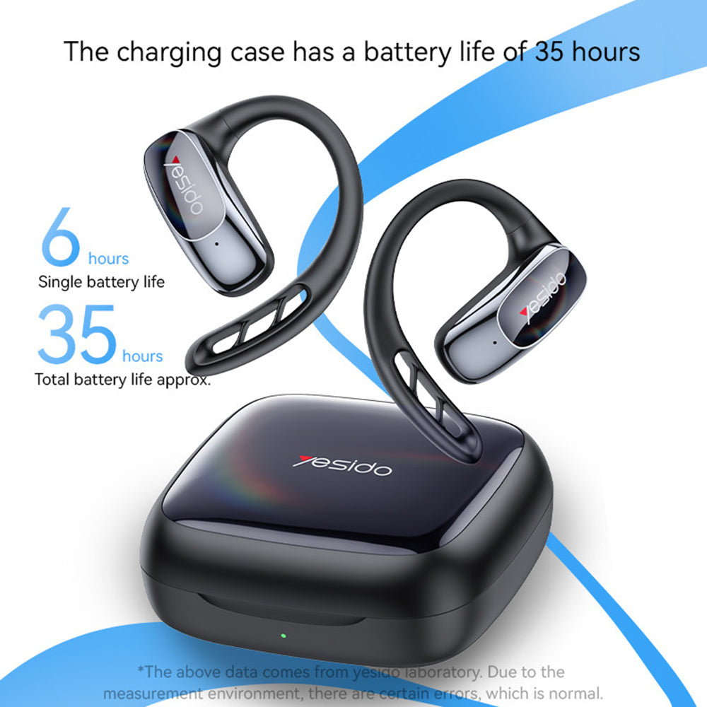Yesido - Wireless Earbuds (YSP24) - with Bluetooth V5.4, Open-ear Design, Three-band Prominence, Touch, 400mAh, USB-C - Black