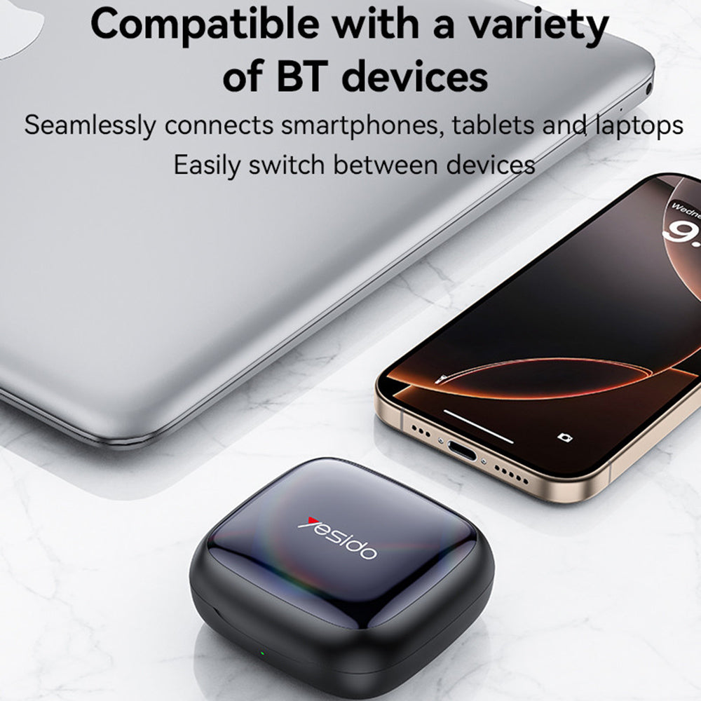 Yesido - Wireless Earbuds (YSP24) - with Bluetooth V5.4, Open-ear Design, Three-band Prominence, Touch, 400mAh, USB-C - Black
