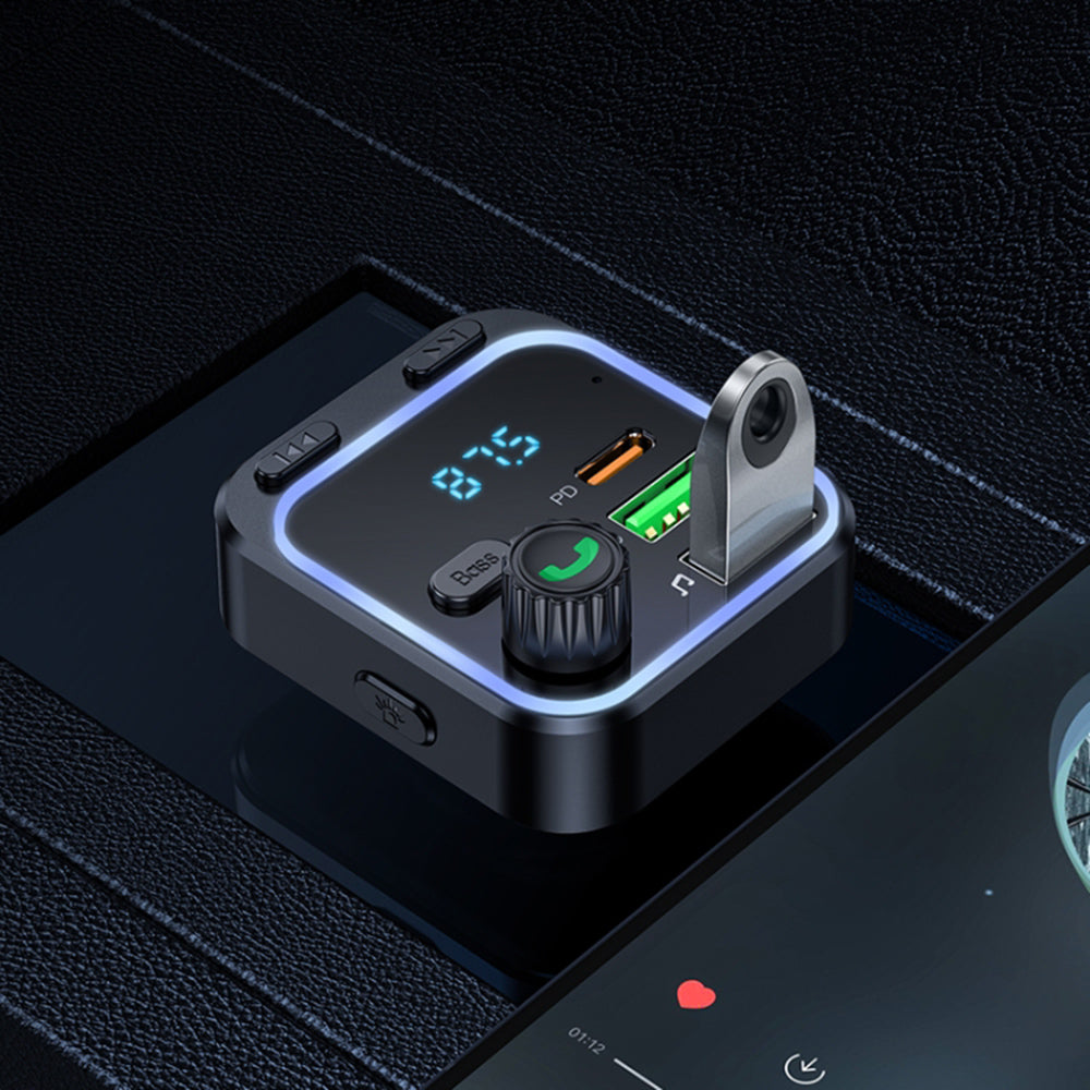 Borofone - FM Modulator and Car Charger Highway (BC53) - Bluetooth V5.0, 2x USB, Type-C, 38W, RGB Ambient Lights - Black