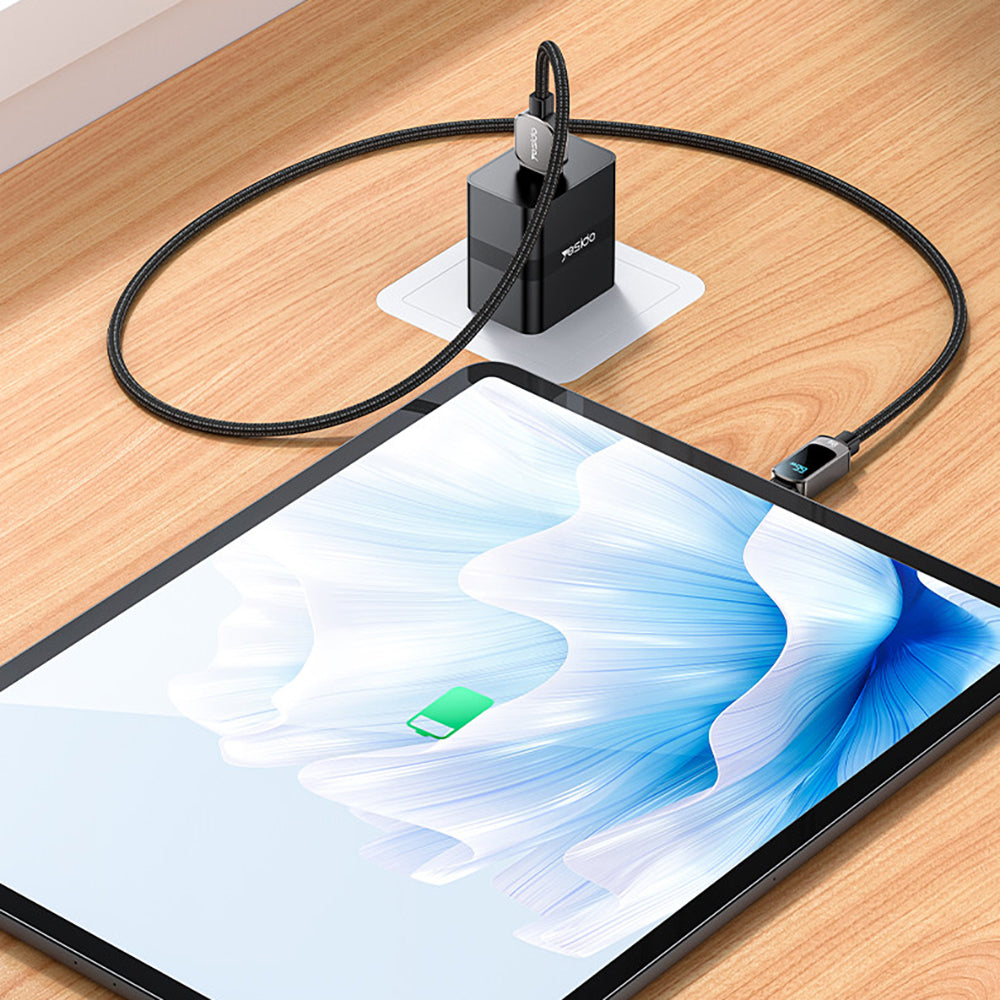 Yesido - Data Cable (CA128C) - with LED Power Display, USB to Type-C, Fast Charge, 66W, 5A, 480Mbps, 1.2m - Black