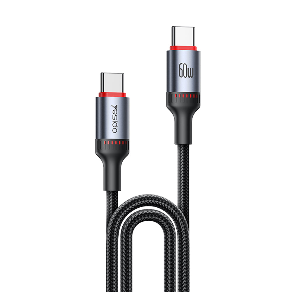 Yesido - Data Cable (CA183) - Type-C to Type-C, Fast Charging, 60W, 3A, 480Mbps, Aluminum Alloy, 2m - Black