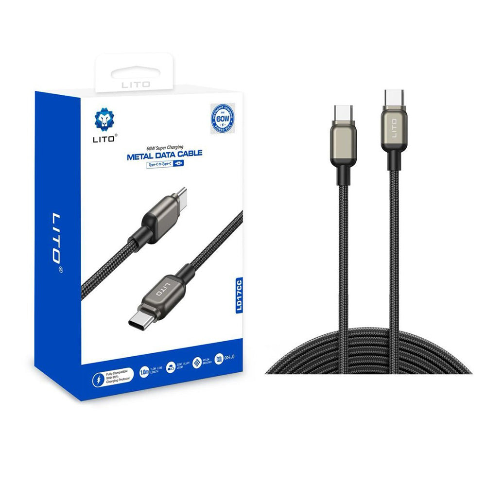 Lito - Data Cable (LD17) - Type-C to Type-C, Fast Charging, Braided Nylon - Black