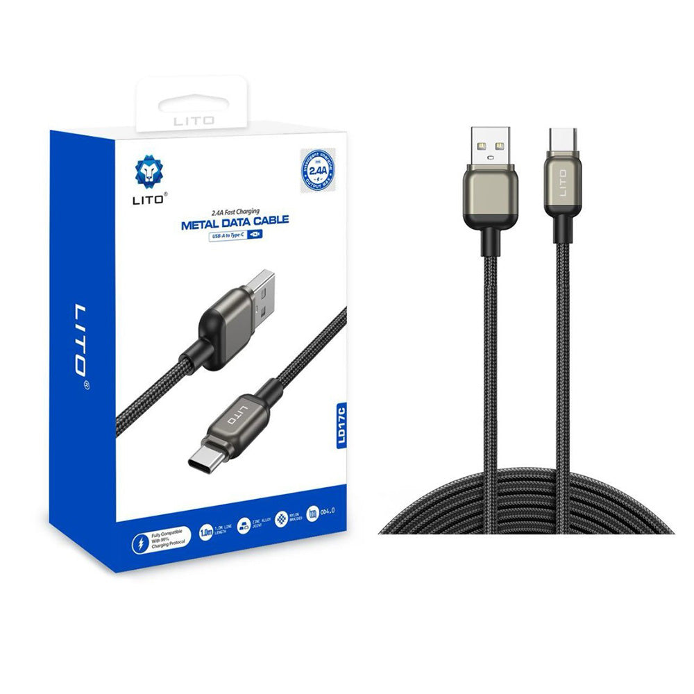 Lito - Data Cable (LD17) - USB to Type-C, Fast Charging, Braided Nylon - Black