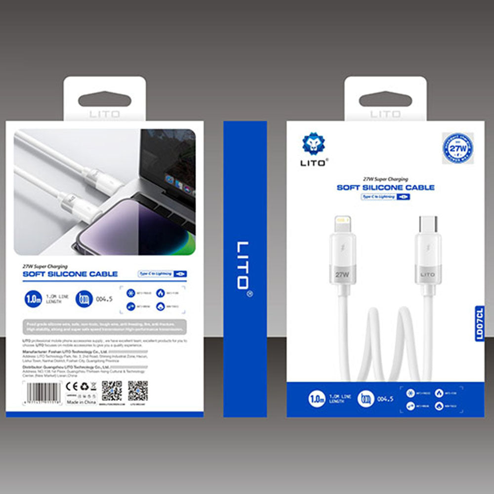 Lito - Data Cable Liquid Silicone (LD07) - Type-C to Lightning, Fast Charging, Anti-freeze, Anti-fire - White