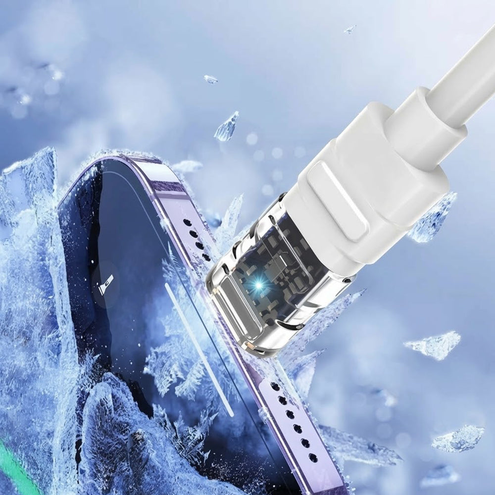 Lito - Data Cable Mechanical (LD05) - Type-C to Type-C, Fast Charging 60W, Transparent Head, LED - White