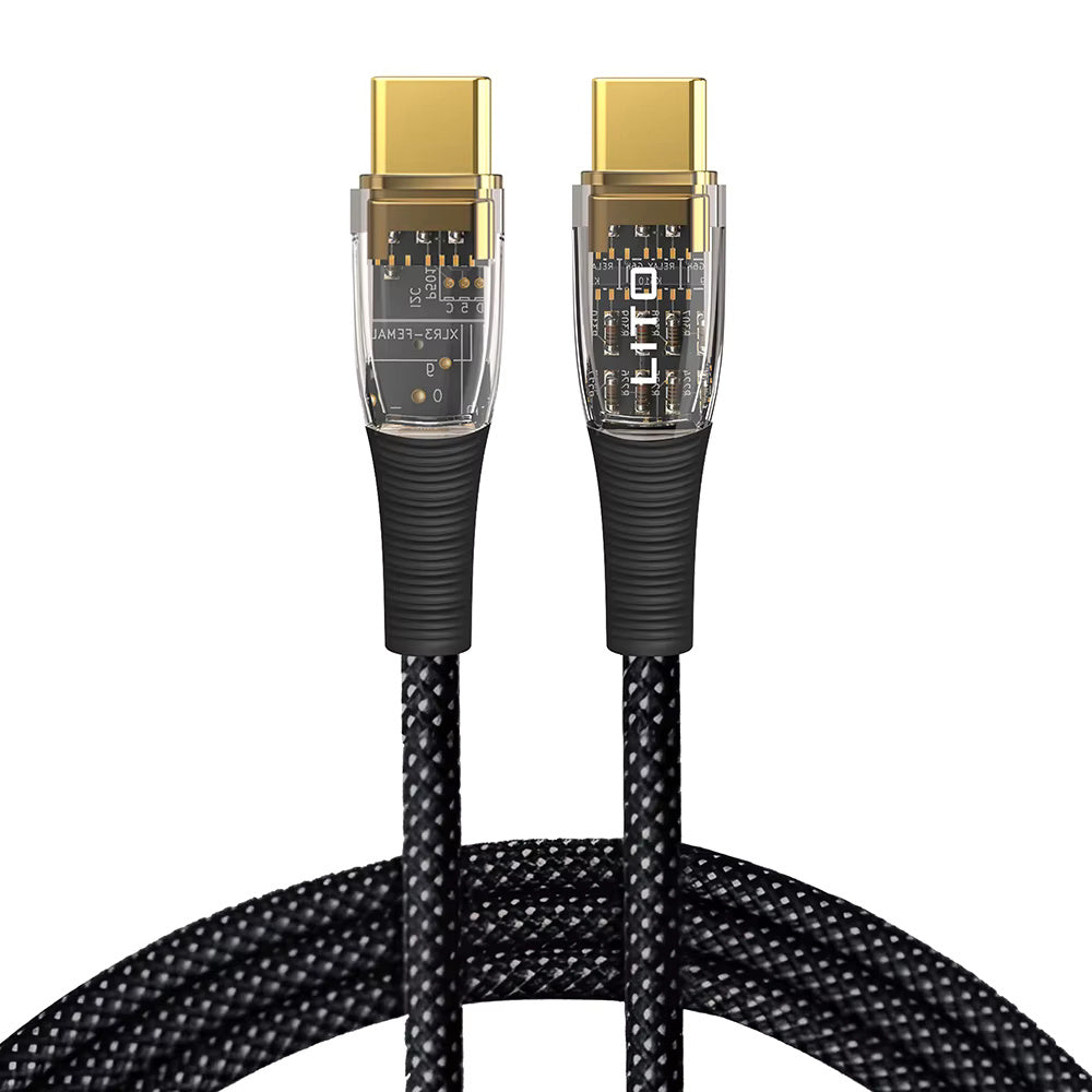Lito - Data Cable Transparent (LD01) - Type-C to Type-C, Fast Charging 60W, Braided, Gold Plated Interface, 1.2m - Black
