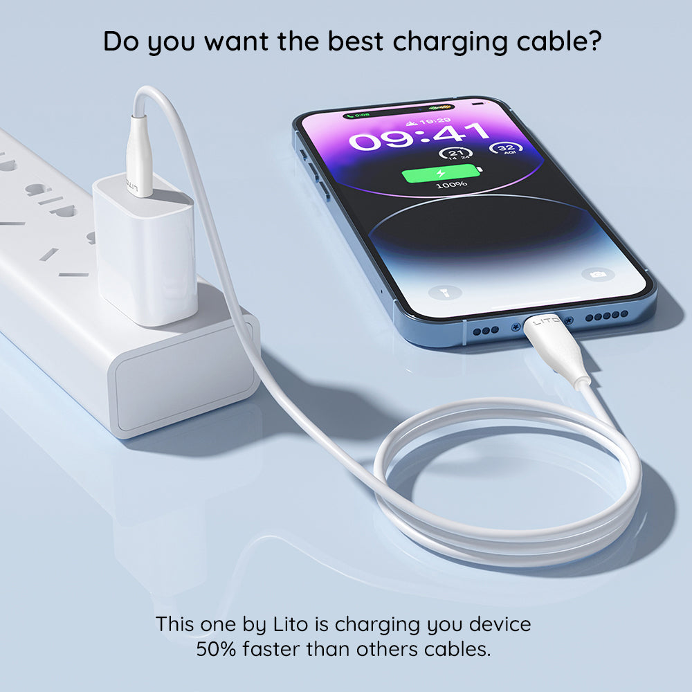 Lito - Data Cable Liquid Silicone (LD03) - Type-C to Lightning, Fast Charging, 60W, 1m - White