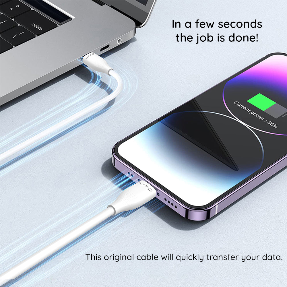 Lito - Data Cable Liquid Silicone (LD03) - Type-C to Type-C, Fast Charging, 60W, 1m - White