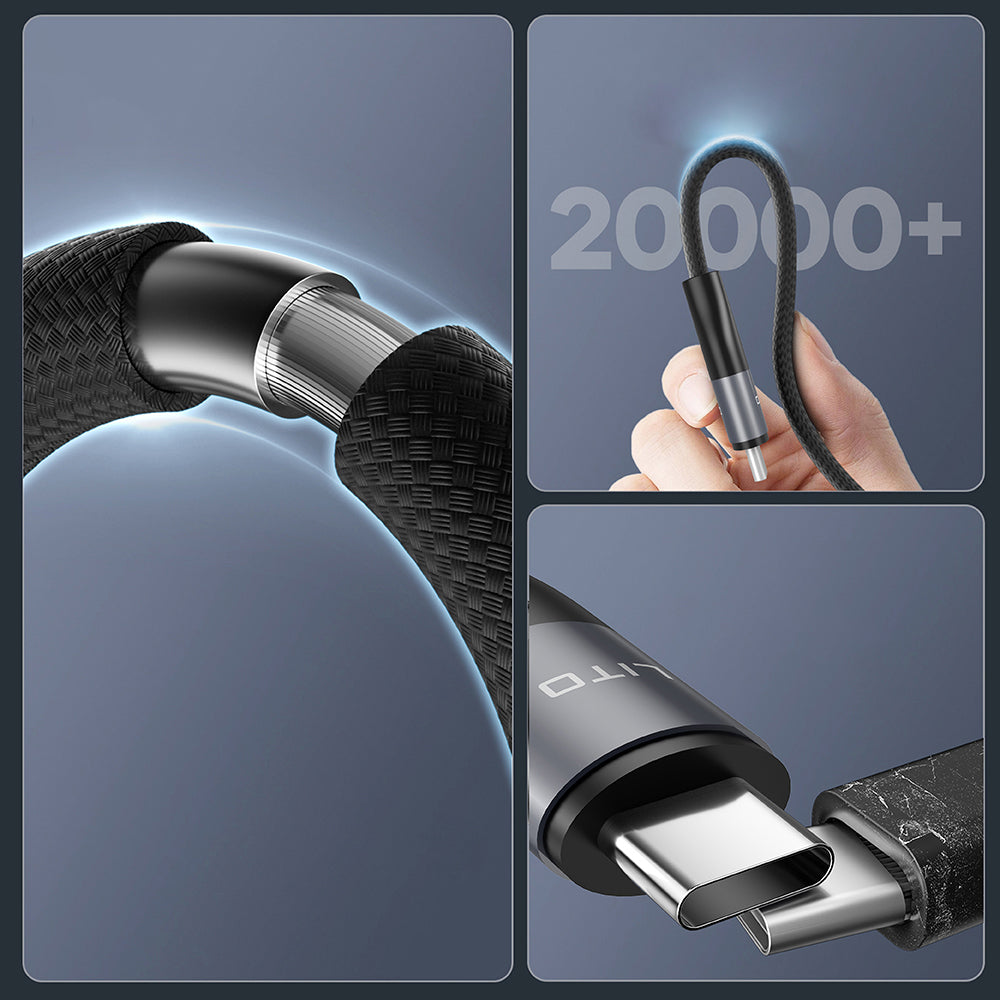 Lito - Data Cable (LD23T) - USB to Type-C, Fast Charging, Braided Nylon, 6A, 480Mbps, 1m - Grey