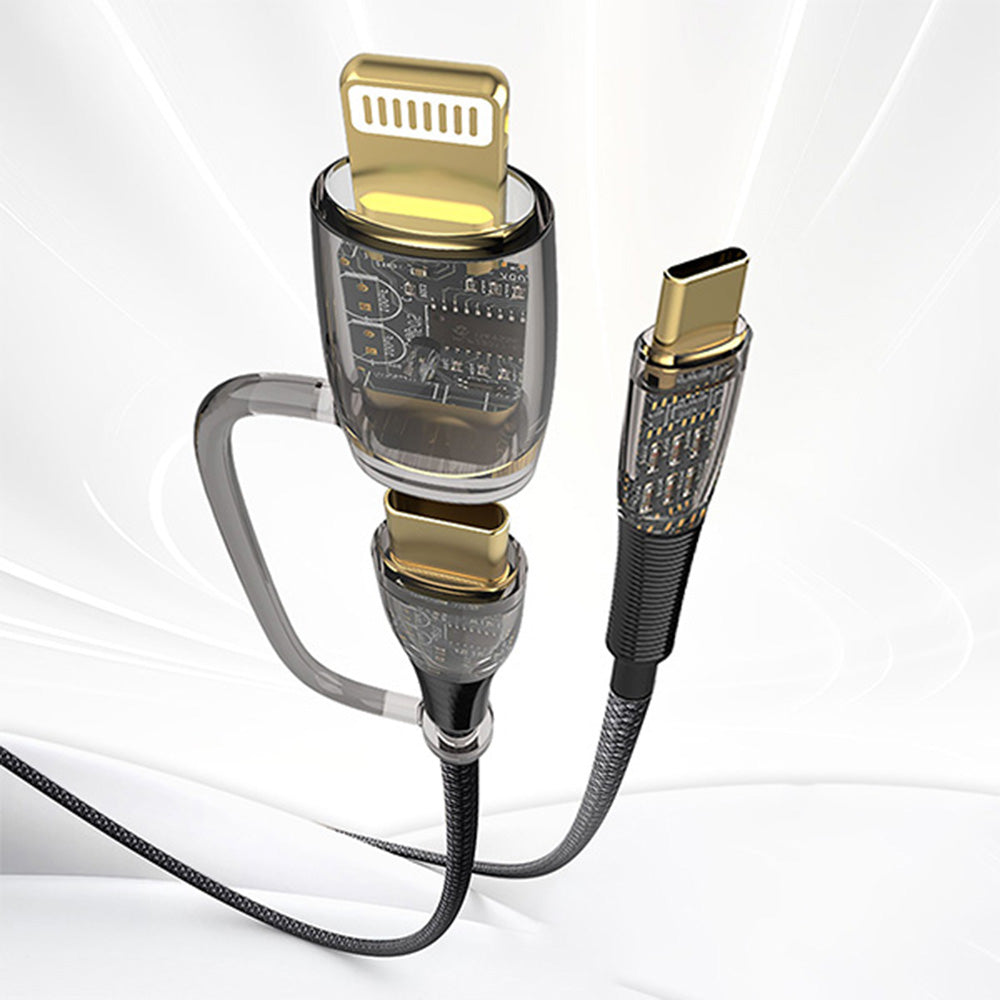 Lito - Data Cable Transparent 2in1 (LD12) - Type-C to Type-C, Lightning, Fast Charge, Braided, Anti-oxidant - Black